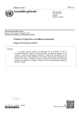 Violence à l’égard des travailleuses migrantes : Rapport du Secrétaire général (2019)